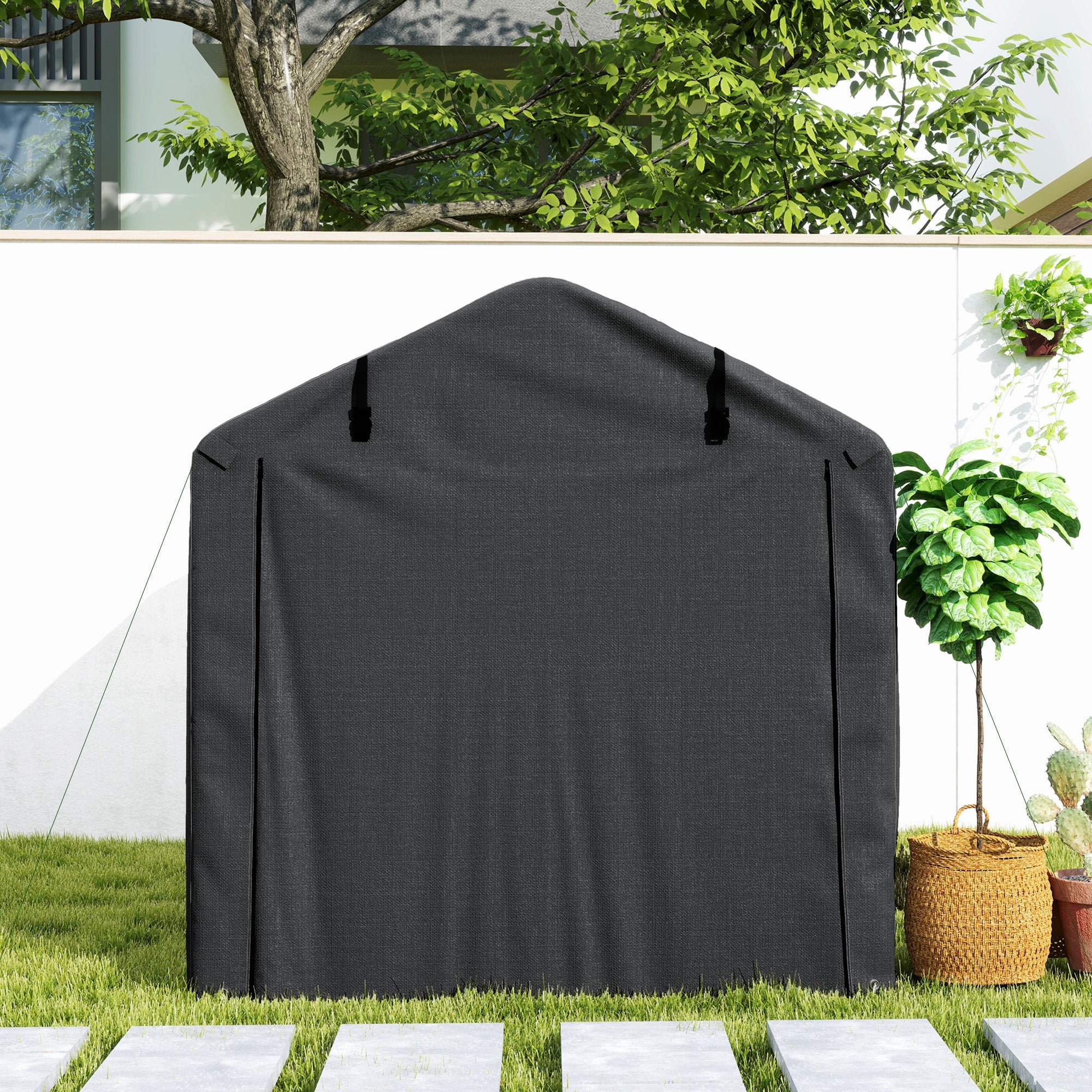Outsunny 2.2 x 1.6 m Garden Storage Tent, Waterproof Anti-UV Bike Tent with Roll-up Zipper Door, Galvanised Outdoor Storage Shelter Carport for Bike, Motorbike, Garden Tools, Black 