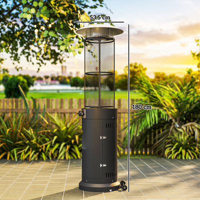 Outsunny 11 KW Freestanding Gas Patio Heater, Adjustable Outdoor Garden Propane Heater with Tip-Over Switch, Wheels, Pulse Ignition, Tank Room with Openable Door, Black 