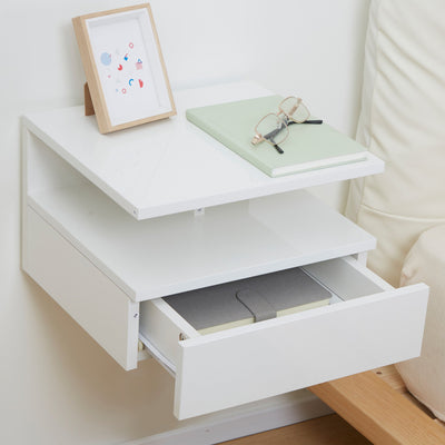 HOMCOM Set of Two Floating High Gloss Bedside Tables - White 