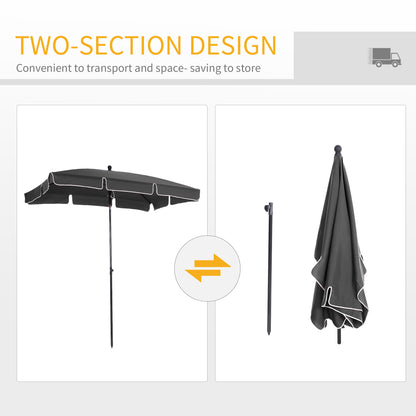 Outsunny Garden Parasol Umbrella, Outdoor Market Table Umbrella with Ruffles & Aluminium Pole, Rectangular Tilting Parasol Sun Shade Canopy, 2 x 1.3m, Grey 