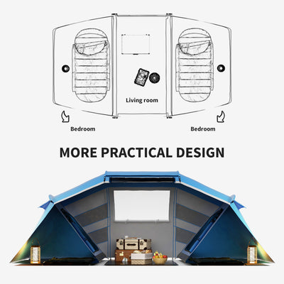 Outsunny 4-6 Man Camping Tent w/ Two Bedroom, Hiking Sun Shelter, UV Protection Tunnel Tent, Blue and White 