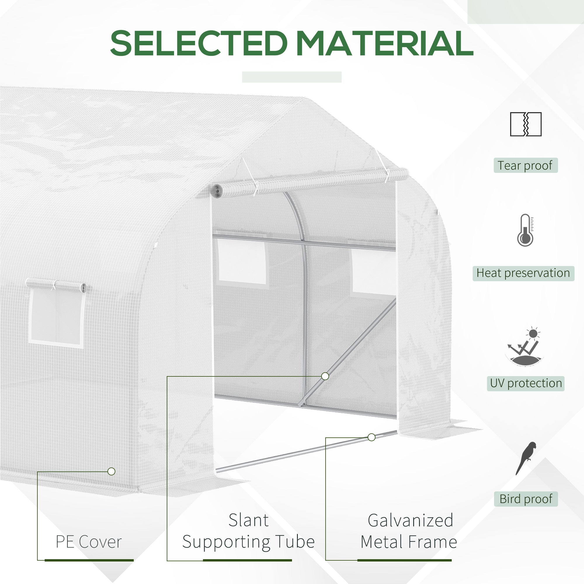 Outsunny Walk-In Polytunnel Greenhouse Warm House Garden Tunnel Shelter Plant Shed with Door and Windows, Galvanised Steel Frame, 4.5 x 3 x 2m, White 