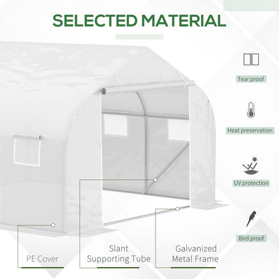 Outsunny Walk-In Polytunnel Greenhouse Warm House Garden Tunnel Shelter Plant Shed with Door and Windows, Galvanised Steel Frame, 4.5 x 3 x 2m, White 