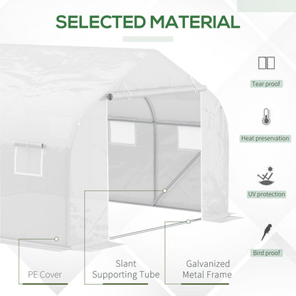 Outsunny Walk-In Polytunnel Greenhouse Warm House Garden Tunnel Shelter Plant Shed with Door and Windows, Galvanised Steel Frame, 4.5 x 3 x 2m, White 