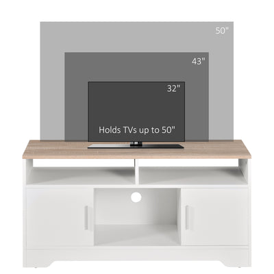 HOMCOM TV Stand Cabinet up to 50", Modern TV Unit with Storage, Open Shelves and Cable Management for Living Room, Bedroom, White 