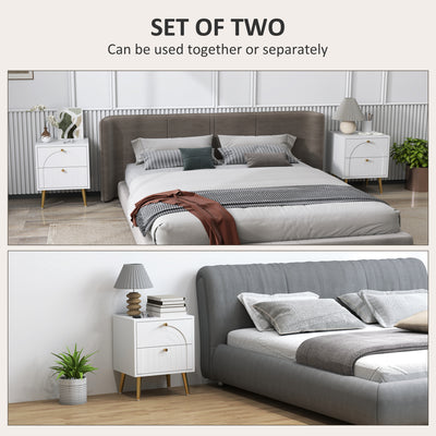 HOMCOM 2-Drawer Bedside Table Set of 2 - White 