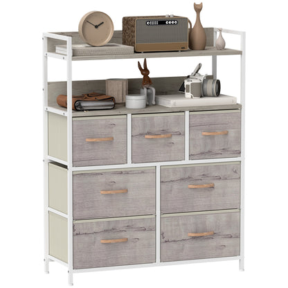 HOMCOM Rustic Chest of Seven Fabric Drawers - Natural Wood Finish 
