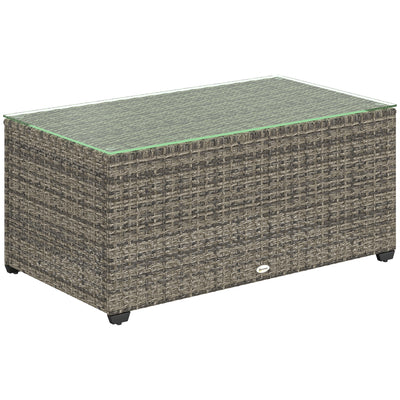 Outsunny 90 x 50cm Glass-Top Rattan Side Table - Dark Grey 
