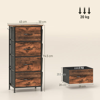 HOMCOM Chest of Four Fabric Drawers - Rustic Brown 