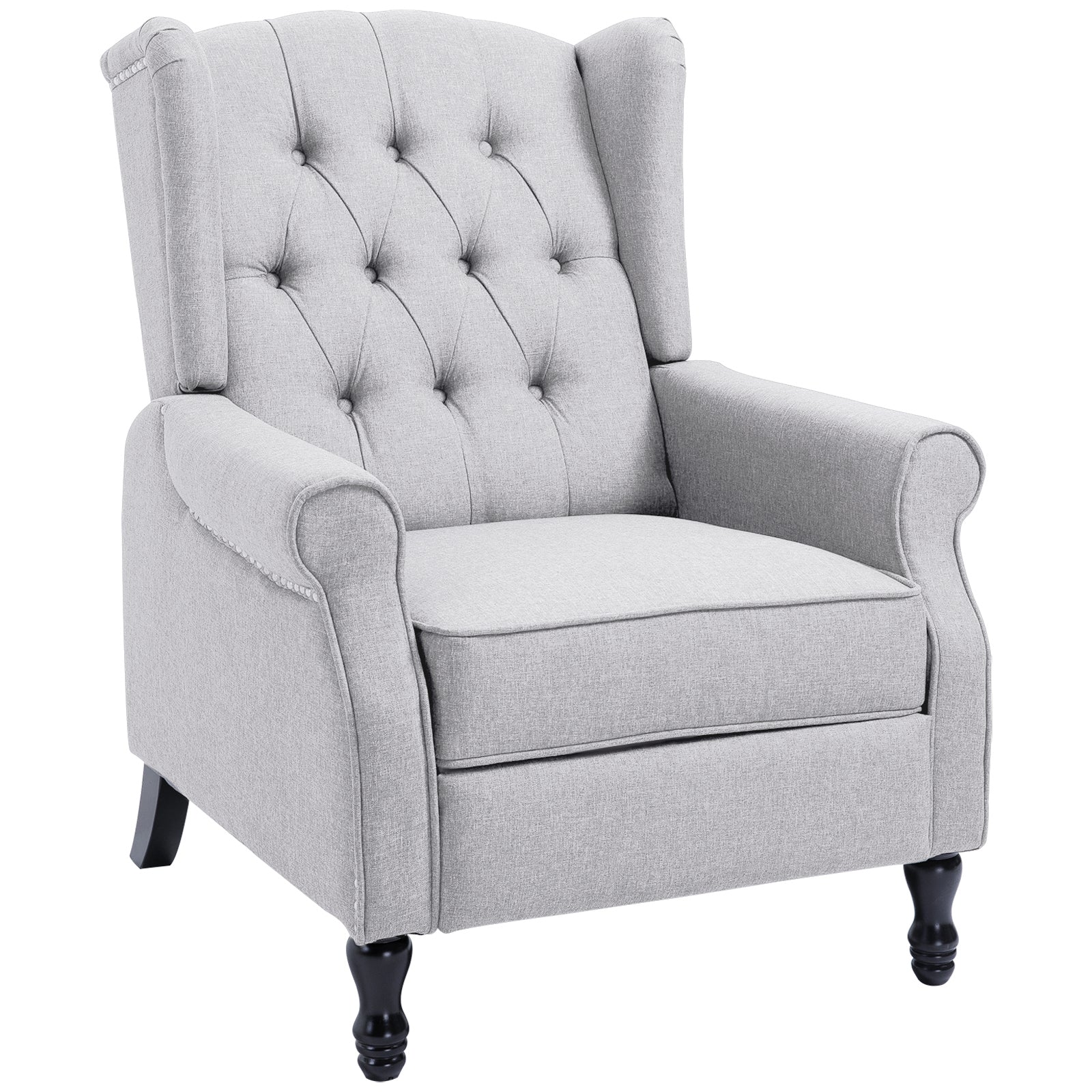 HOMCOM Recliner Armchair, Vintage Reclining Chair with Nail Head Trim, Wingback Chair with Button Tufted Back and Footrest, for Living Room, Light Grey
