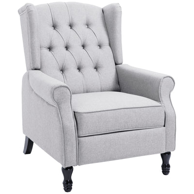 HOMCOM Recliner Armchair, Vintage Reclining Chair with Nail Head Trim, Wingback Chair with Button Tufted Back and Footrest, for Living Room, Light Grey 