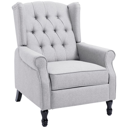 HOMCOM Recliner Armchair, Vintage Reclining Chair with Nail Head Trim, Wingback Chair with Button Tufted Back and Footrest, for Living Room, Light Grey