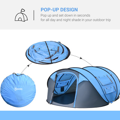 Outsunny 4-5 Person Pop-up Camping Tent Family Tent w/ 2 Mesh Windows & PVC Windows Portable Carry Bag for Outdoor Trip, Sky Blue 
