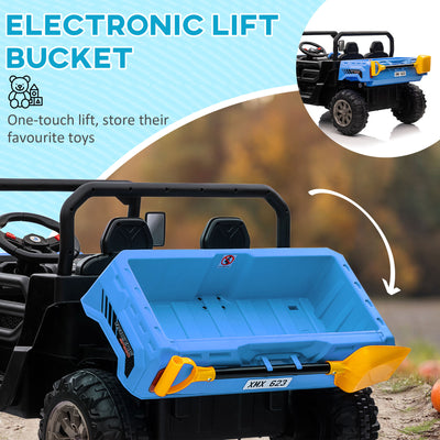 HOMCOM 12V 2 Seater Kids Electric Ride-On Car with Electric Bucket, Remote Control - Blue 