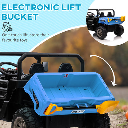 HOMCOM 12V 2 Seater Kids Electric Ride-On Car with Electric Bucket, Remote Control - Blue