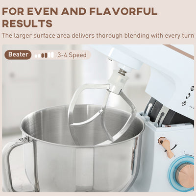 HOMCOM Stand Mixer, 5L Food Mixer for Baking, 6 Speeds and Pulse Setting, 1400W Cake Electric Kitchen Mixer with Dough Hook, Whisk, Stainless Steel Bowl, Splash Guard, Beater, White 