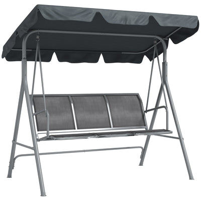 Outsunny 3 Seater Swing Chair, Garden Swing Bench with Adjustable Tilting Canopy, Breathable Mesh Seat and Heavy Duty Metal Frame for Patio, Garden, Dark Grey 