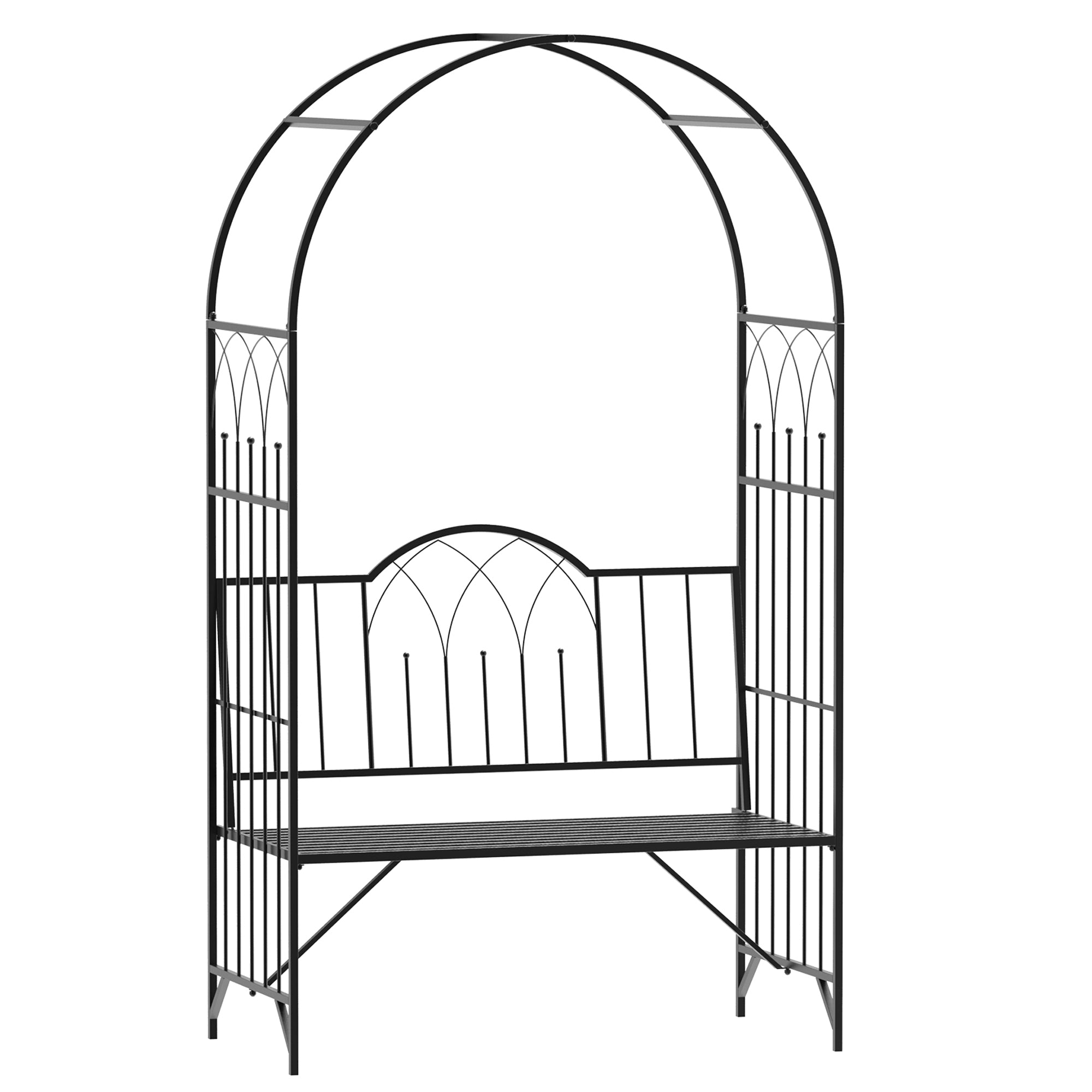 Outsunny Garden Metal Arch Bench Outdoor Patio Rose Trellis Arbour Pergola for Climbing Plant Antique Style 2-Seater Chair, Black 