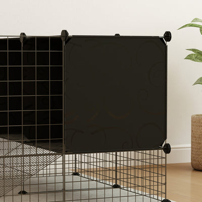 PawHut DIY Small Animal Cage with Elevated Huts, C&C Cage for Guinea Pigs, Hedgehogs, Rabbits, 31 Panels, Black 
