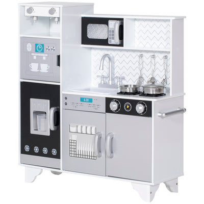 AIYAPLAY Kids Play Kitchen with Sound, Ice/Coffee Maker, Utensils, Microwave, Stainless Steel Utensils, for 3-6 Years 