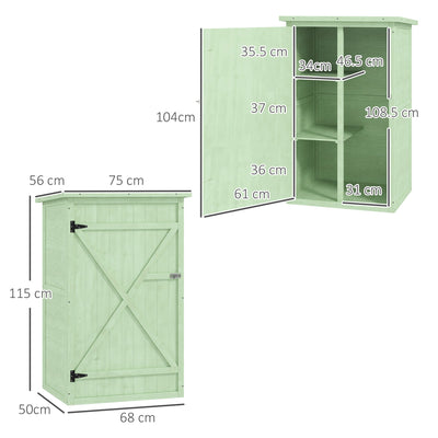 Outsunny Wooden Small Shed, Garden Storage Shed with Shelves and Bolt Latch, 75L x 56W x115H cm, Green 