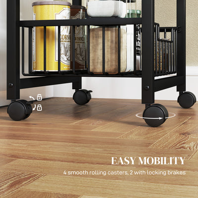 HOMCOM Four Basket Mobile Kitchen Island, with Brakes - Grey/Black 