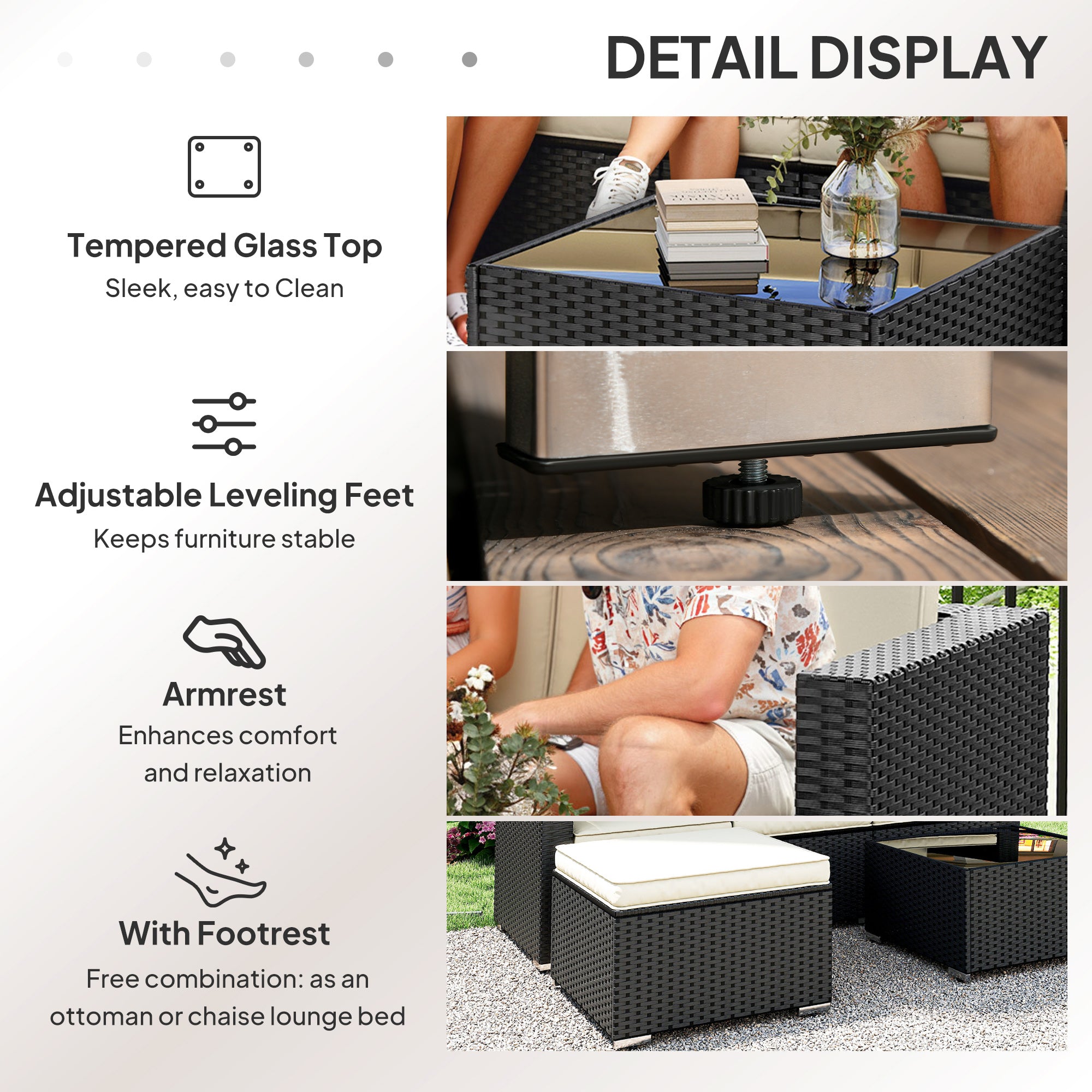 Outsunny 3 Pieces Garden Furniture Set w/ Cushions, PE Rattan Wicker Conversation Corner Sofa Set 