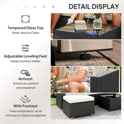 Outsunny 3 Pieces Garden Furniture Set w/ Cushions, PE Rattan Wicker Conversation Corner Sofa Set 