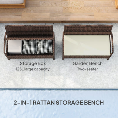 Outsunny 125L Storage Garden Bench, with Cushion - Brown 