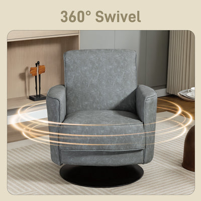 HOMCOM Upholstered Swivel Accent Chair with Thick Padding, Grey 