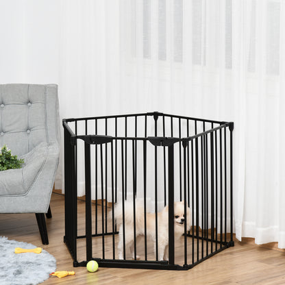 PawHut 5 Panels Pet Playpen Metal Fence w/ Walk Through Door - Black 