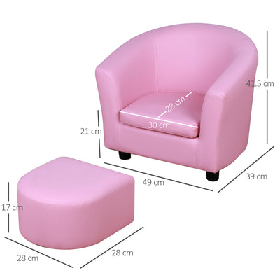 HOMCOM Kids Toddler Sofa Children's Armchair Footstool with Thick Padding, Anti-skid Foot Pads, 30 x 28 x 21cm, Pink 