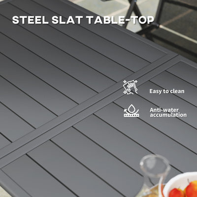 Outsunny Rectangle Garden Table with Slat Top, Steel Frame, Outdoor Table for 6 Person, 150 x 80 x 74 cm, Grey 