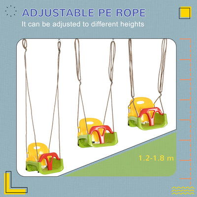Outsunny 3 in 1 Detachable Kids Swing Seat with Safety Belt, Adjustable Rope for Indoor, Outdoor, Playground, Garden, Green 