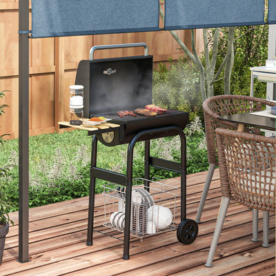 Outsunny Charcoal BBQ, with Thermometer, Shelves and Wheels 
