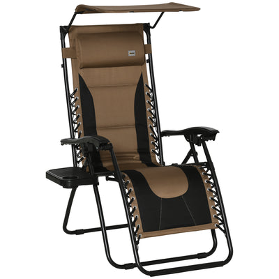 Outsunny Zero Gravity Lounger Chair, Folding Reclining Patio Chair with Shade Cover, Padded Seat, Cup Holder, Soft Cushion and Headrest for Poolside, Camping, Coffee 