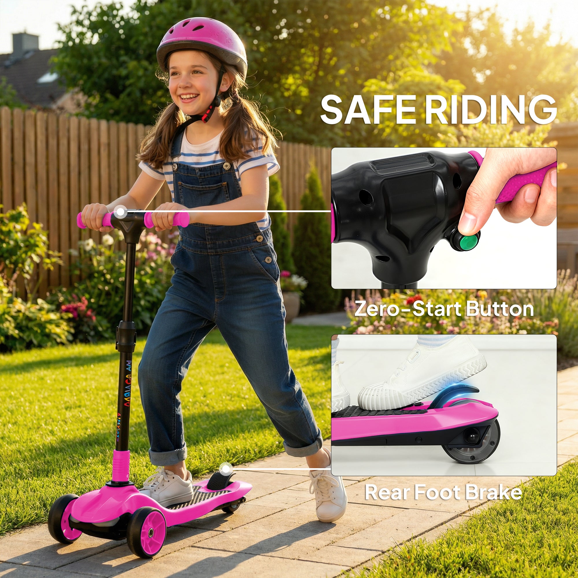 AIYAPLAY Three-Wheel Foldable Electric Scooter for Kids Aged 6-10 Years, Pink 
