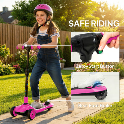 AIYAPLAY Three-Wheel Foldable Electric Scooter for Kids Aged 6-10 Years, Pink 