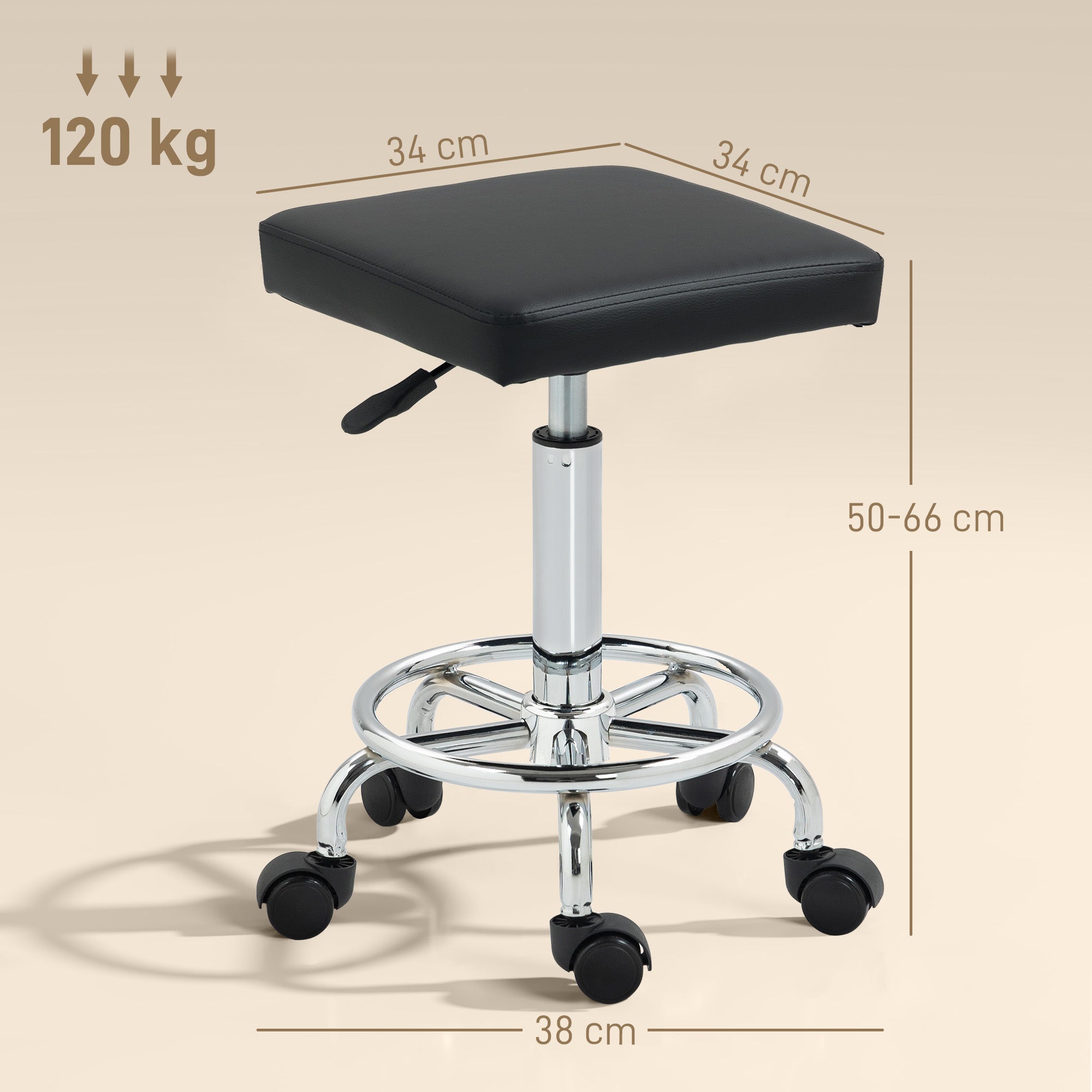 HOMCOM Adjustable PU Leather Rolling Stool - Black 