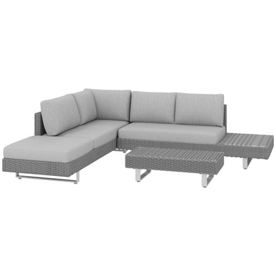 Outsunny 5-Seater Rattan Wicker Sofa Set Furniture Patio Tea Table Set with Cushions, Light Grey 