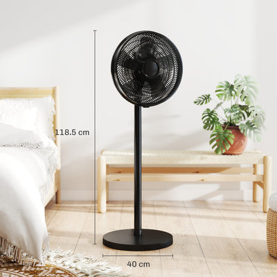 HOMCOM 40 cm Standing Fan, Cooling Floor Fan with 80° Oscillating, Adjustable Tilt and Height, 4 Speed, Remote Control, Black 