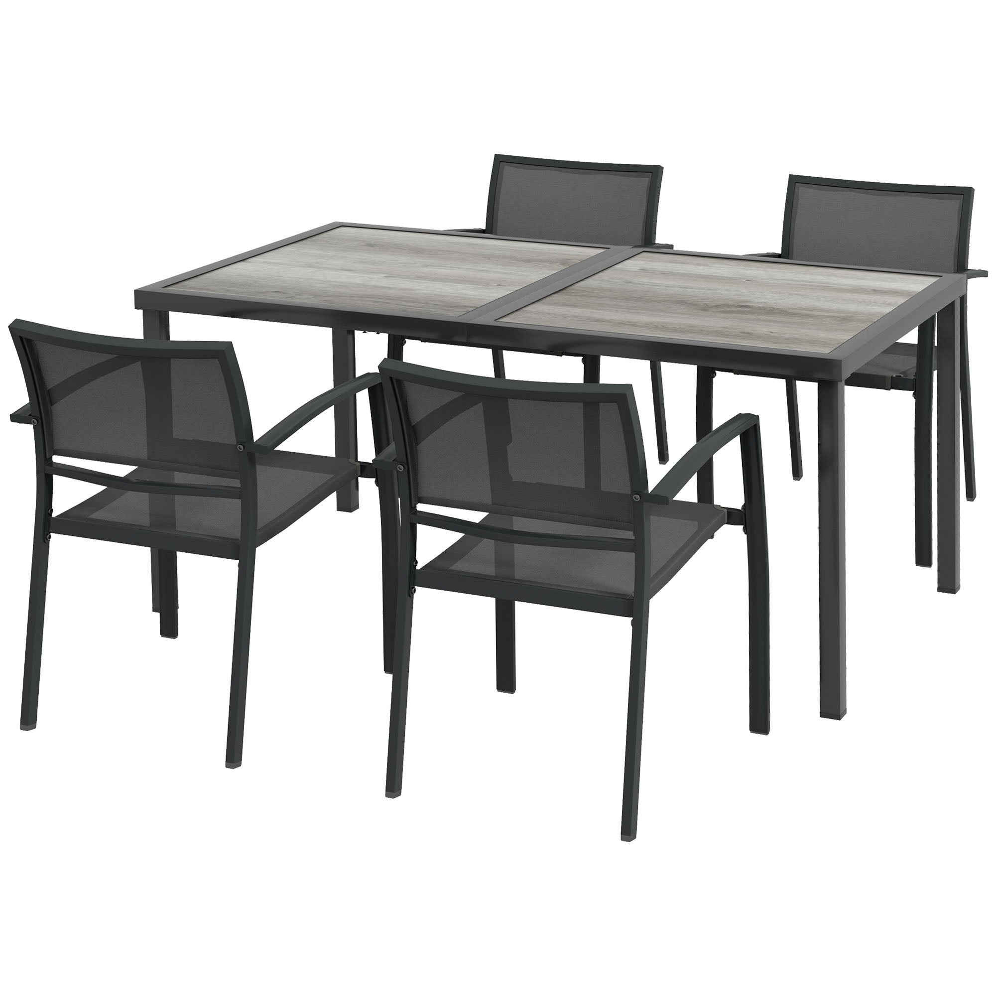 Outsunny Five-Piece Casual Outdoor Dining Set, with Wood-Effect Table - Grey 
