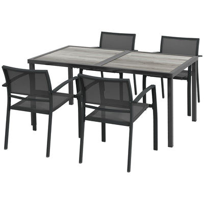 Outsunny Five-Piece Casual Outdoor Dining Set, with Wood-Effect Table - Grey 