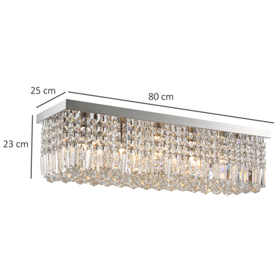 HOMCOM Modern Crystal Ceiling Light Square Crystal Chandelier for Living Room, Dining Room, Hall, E14 Base, Silver, 80 x 25 x 23cm 