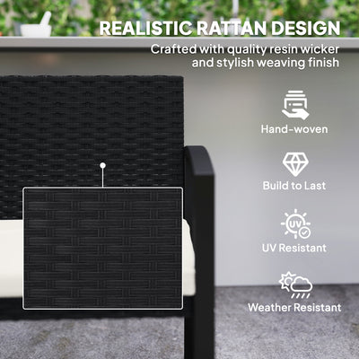 Outsunny Two-Seater Rattan Garden Bench - Beige/Black 