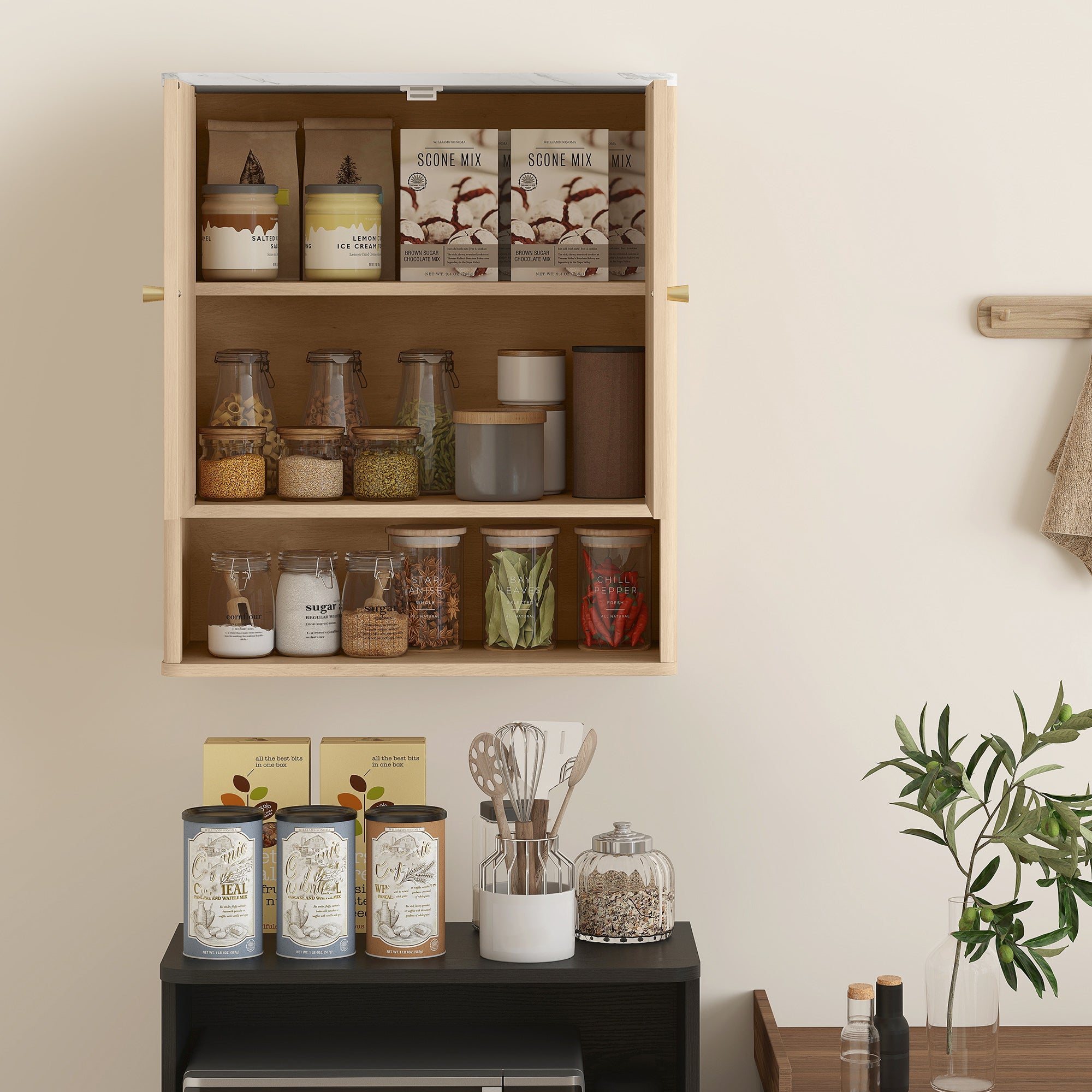 HOMCOM Bathroom Wall Cabinet with Adjustable Shelf - Oak