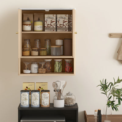 HOMCOM Bathroom Wall Cabinet with Adjustable Shelf - Oak 