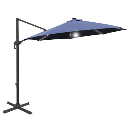 Outsunny 3(m) LED Cantilever Parasol Outdoor Sun Umbrella w/ Base Solar Lights Blue 
