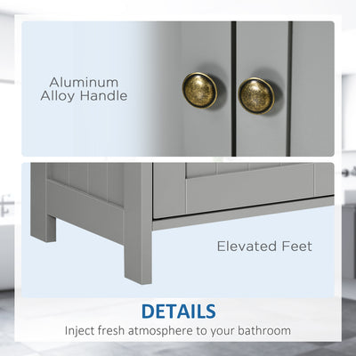 kleankin Pedestal Under Sink Cabinet with Double Doors, Modern Bathroom Vanity Storage Unit with Shelves, Light Grey 