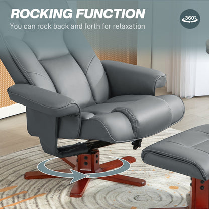 HOMCOM Faux Leather Manual Recliner and Footstool Set - Grey 